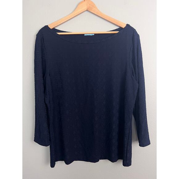 J McLaughlin Womens XL Catalina Cloth Top Navy Textured Geometric Preppy Classic - Picture 2 of 11